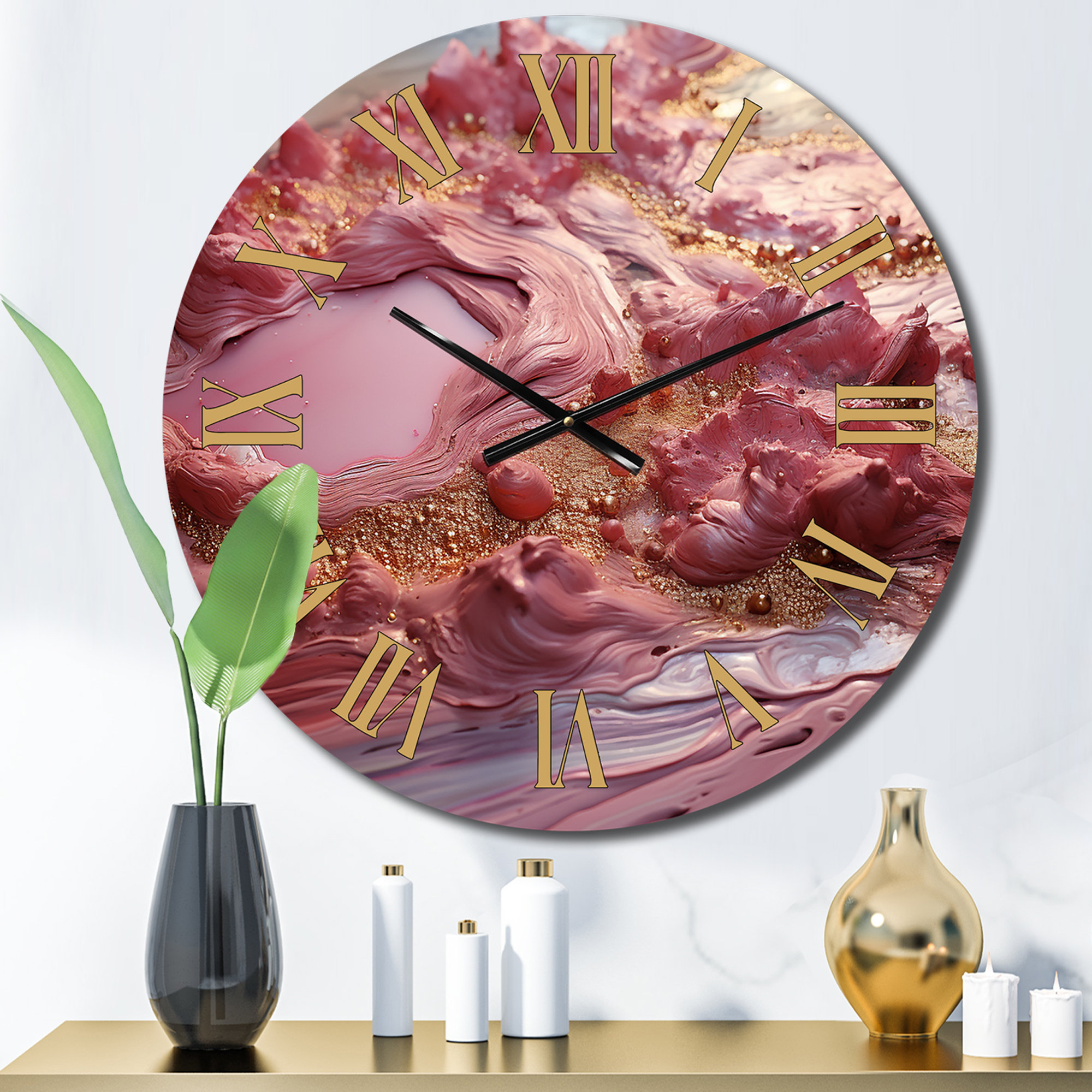 Design Art Pink Liquid Gold Harmony Metal Wall Clock | Wayfair