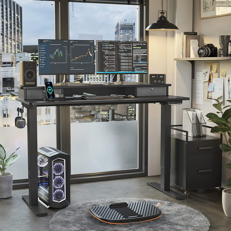 Hozaifa Adjustable Metal Base Standing Desk, Black