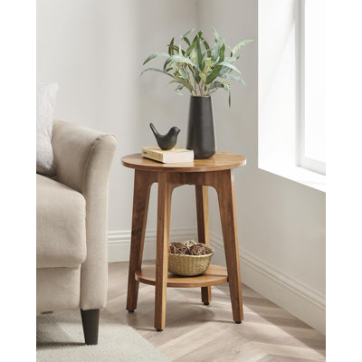 Table d'appoint ronde à 2 niveaux avec pieds fuselés en noyer rustique MAEZO Collection