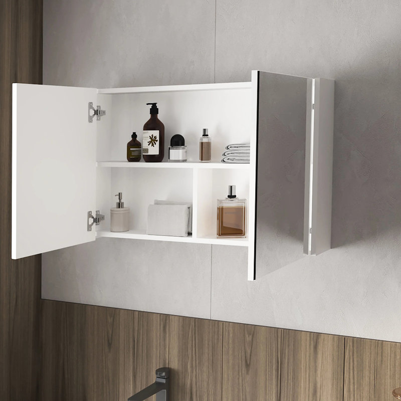Modern Bathroom Cabinet In White, 2 Doors With Mirrors, 3 Shelves For Storage, Graceful Style White 2-Door Medicine Mirrors And Internal Cool Splendor