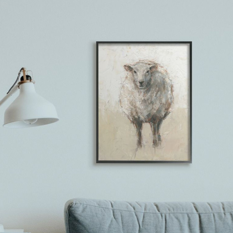 Minimal Sheep, beige, ferme, animal de ferme par Ethan Harper - reproduction d'art, H 30 po x l 24 po