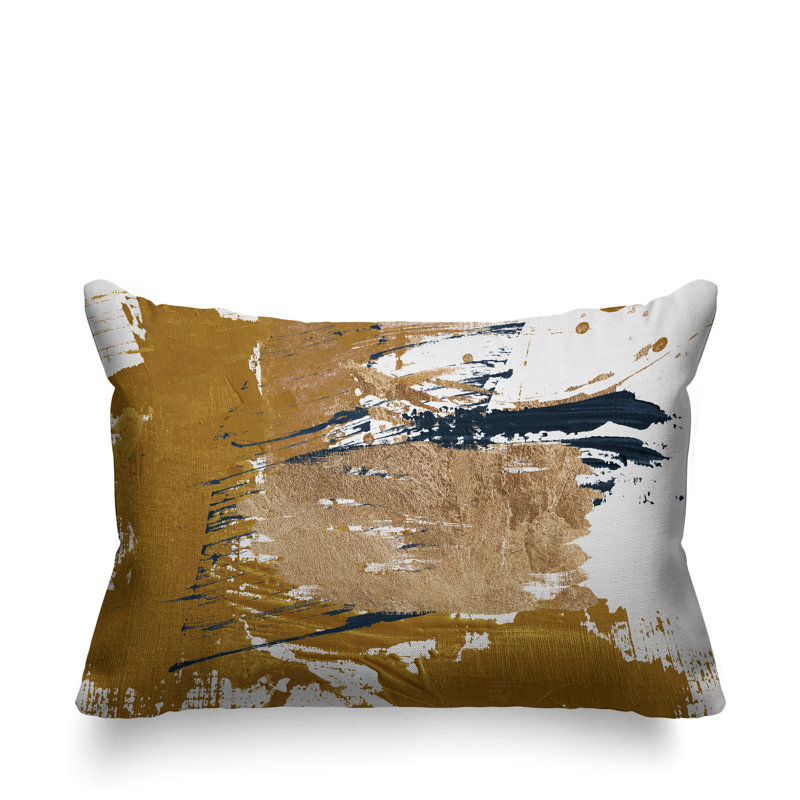Coussin lombaire intérieur / extérieur abstrait Sarian, Jaune / or / blanc