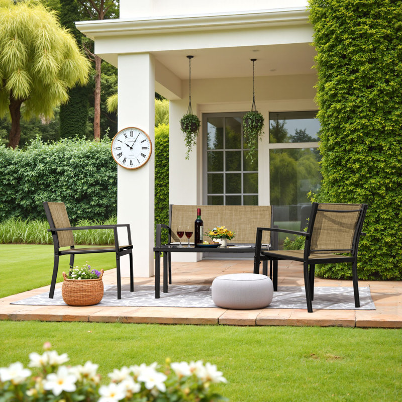 Onika 4 Piece Patio Conversation Set, Beige