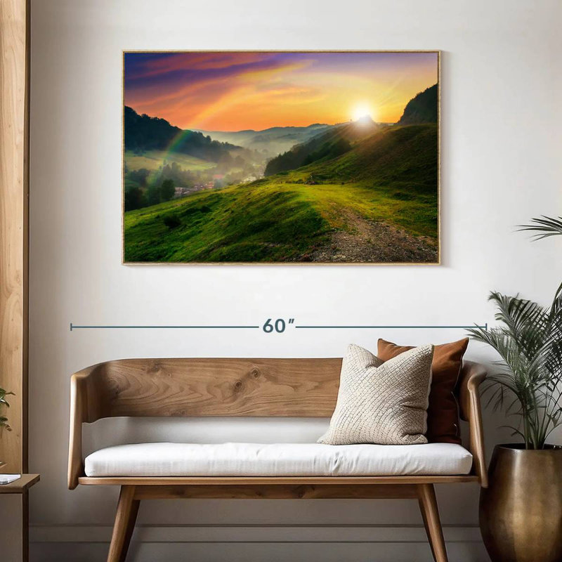 Matinée arc-en-ciel, Cadre flottant en bois naturel, 46 po x 31 po