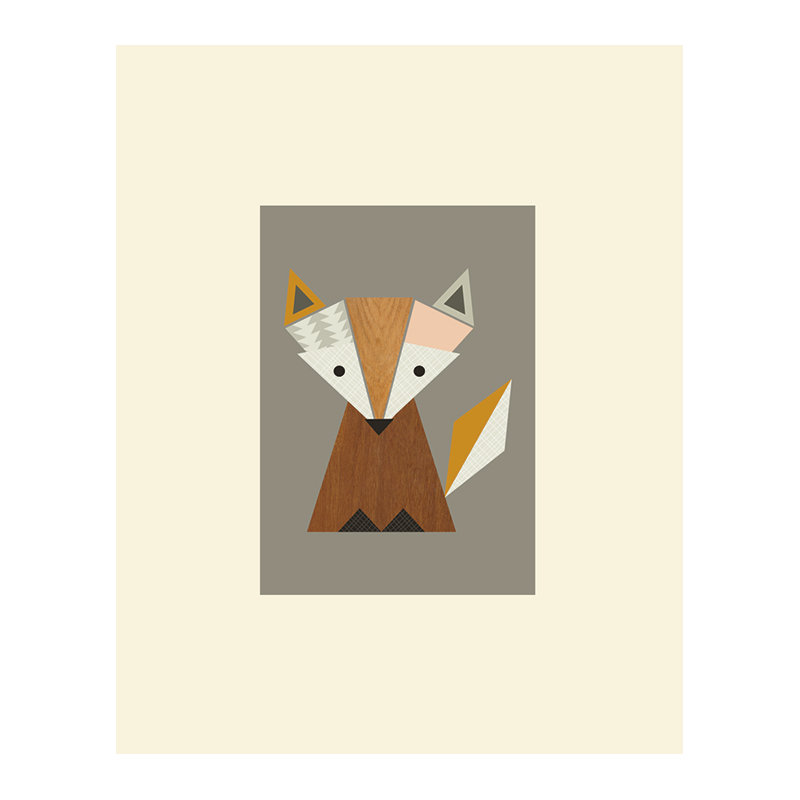 Little Design Haus Geometric Fox - Print, Yellow, 40cm H x 30cm W