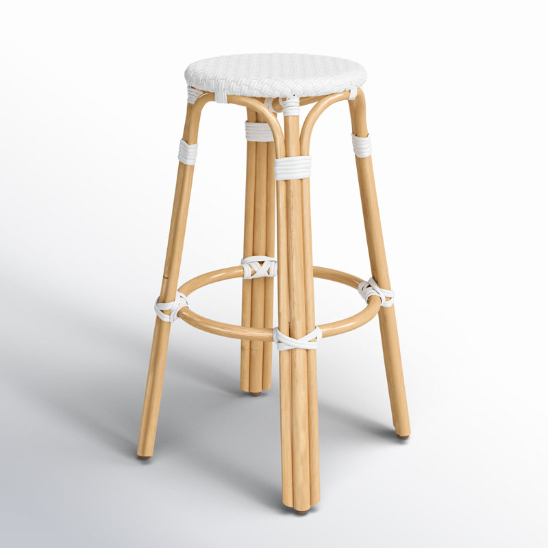 Alastair 30" Rattan Bar Stool - Glossy White/ Natural Rattan Frame, Bar Stool (30" Seat Height)