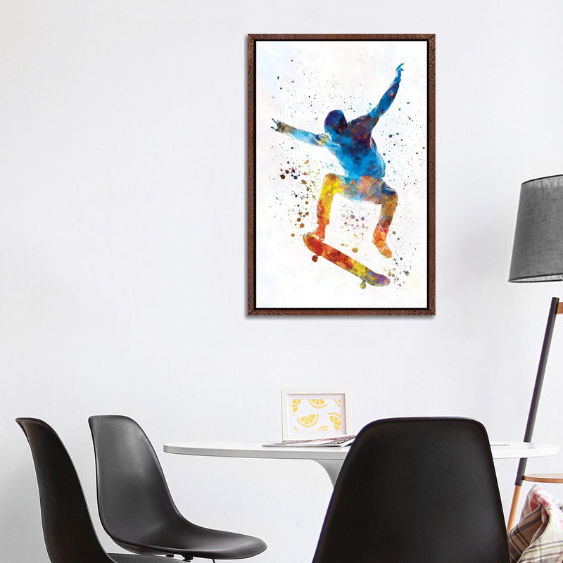 Skateboarder I 1 Piece Painting on Canvas, 101.6 cm H x 66.04 cm W, Classic Brown Wood Framed