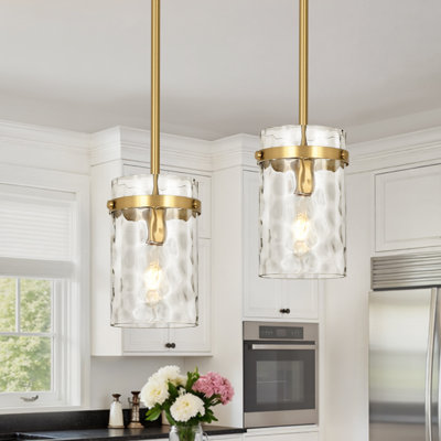 Levona 1 - Light Medium 5.1" Wide Cylinder Hammered Glass Kitchen Island Pendant(Set of 2)