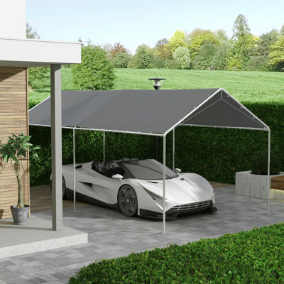 10' X 20' Carport Replacement Top Canopy Cover, Uv Resistant And Water Resistant Car Port Portable Garage Tent Cover With Ball Bungee Cords, Dark Gray, Only Cover