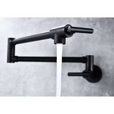 Wall Mount Folding Kitchen Pot Filler Faucet In Brushed Nickel - 360 Rotation, Space-Economical, Brass, Double Handles For Effortless Water Flow Management, Corrosion Surface Twirl, Space, Brass