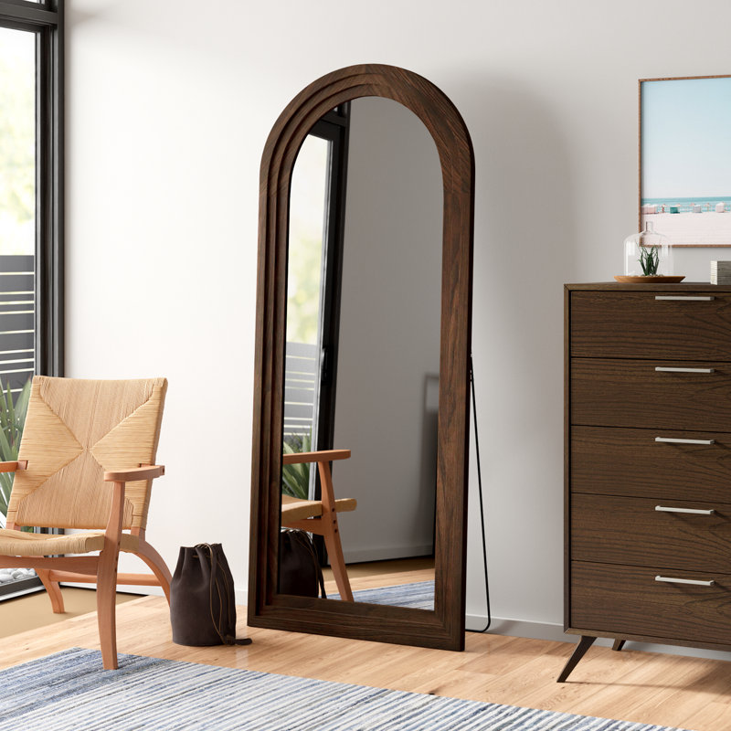 Borseth Arched Wood Frame Full Length Mirror with Stand, Brown, 71" x 30"