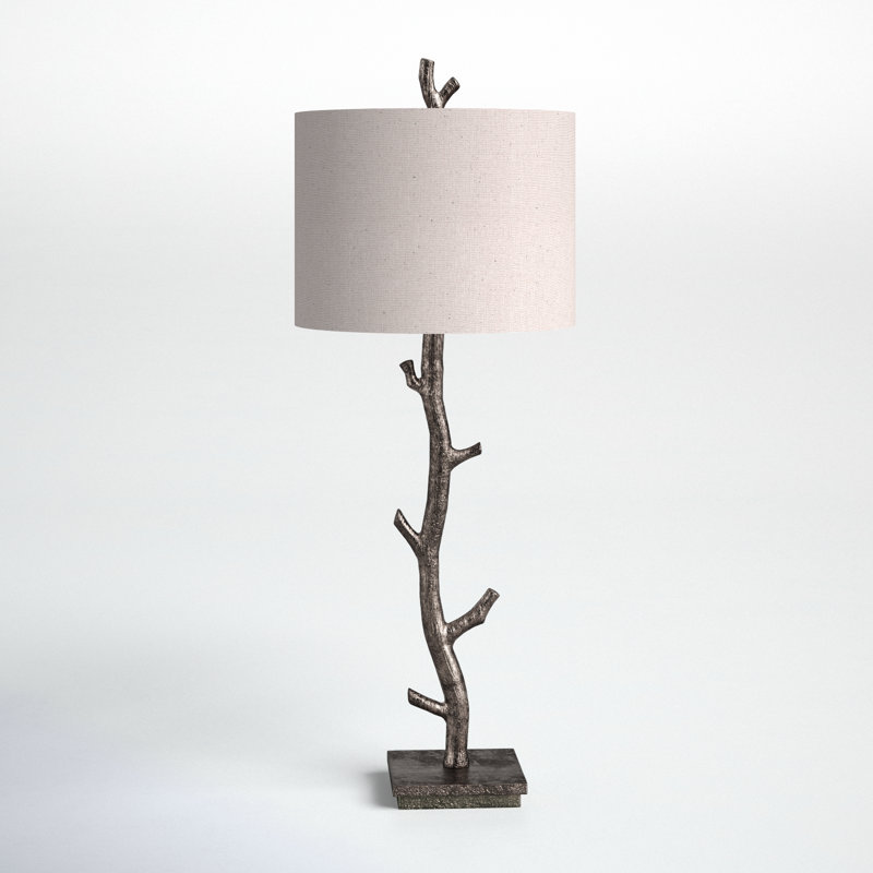 Dark Bronze and Off-White Branch Table Lamp with Linen Shade