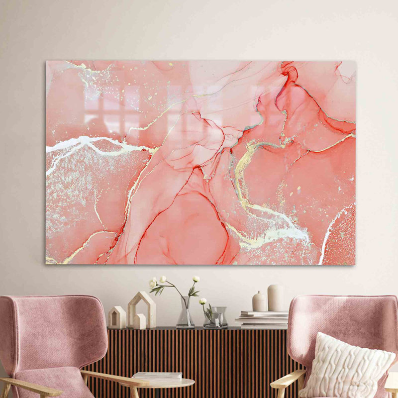 Art mural en verre scintillant or et verre de corail avec des éléments d'art mural pour une décoration contemporaine