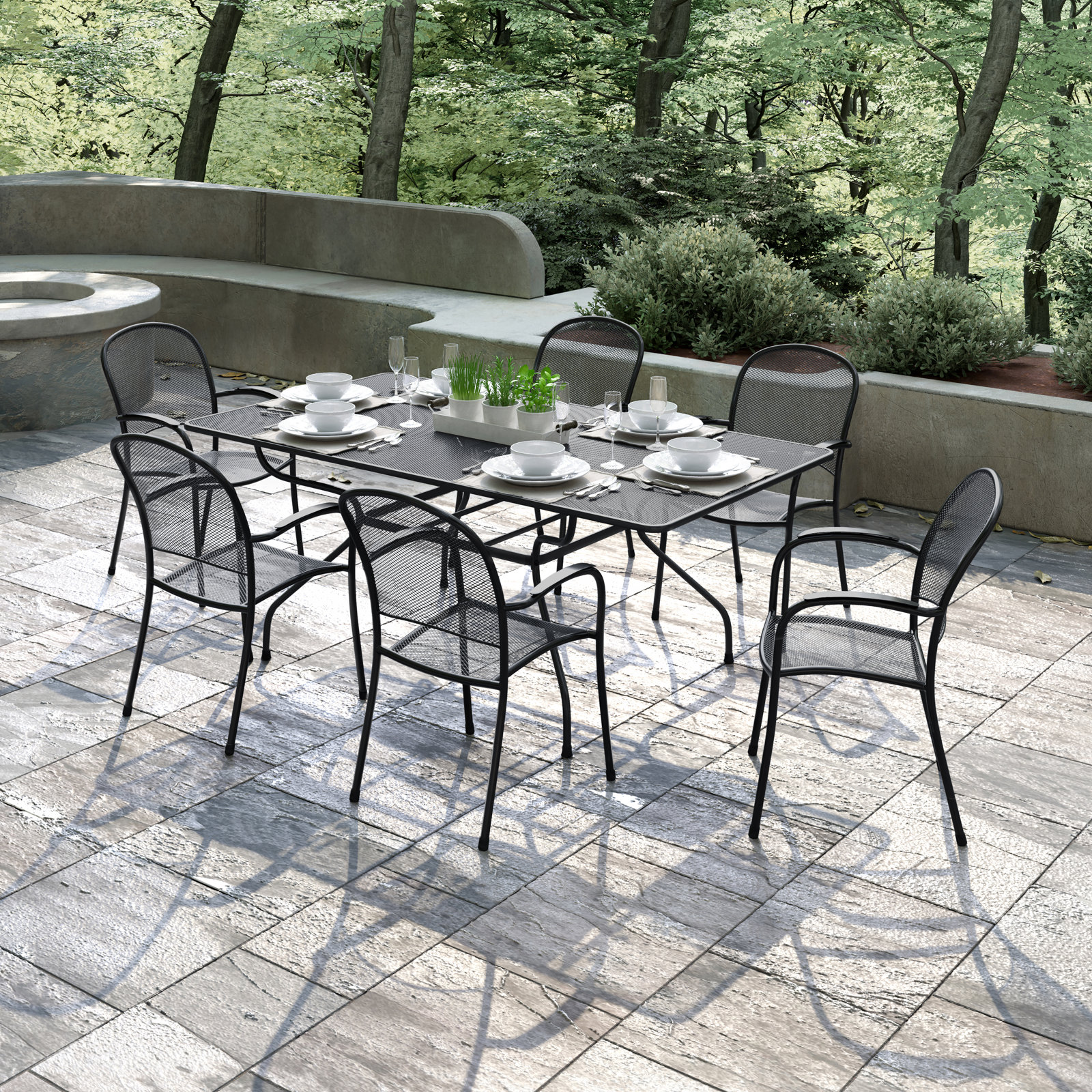 Waynesboro 42'' Rectangular 6 - Person Outdoor Dining Set, Black