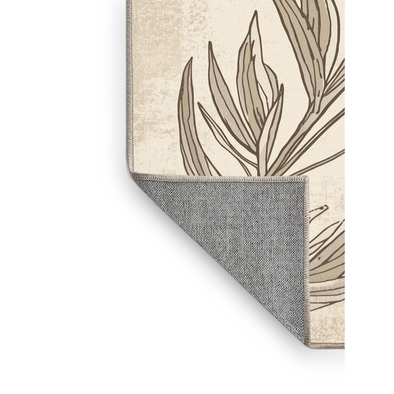 Tapis lavable à la machine à motif lavande style campagne française beige, Rond 7 pi