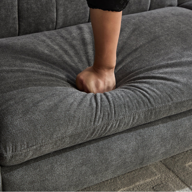204cm Wide Contemporary And Super Soft Upholstered Sleeper Sofa With Convertible Backrest, Dark Grey