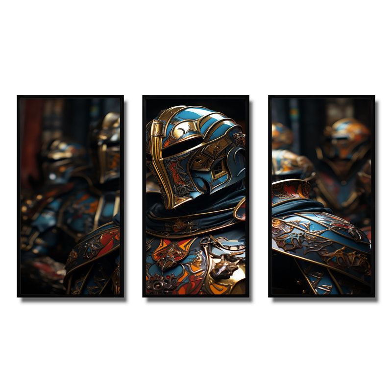 Chevaliers médiévaux I - art mural militaire, H 28 po x l 36 po, Cadre flottant noir