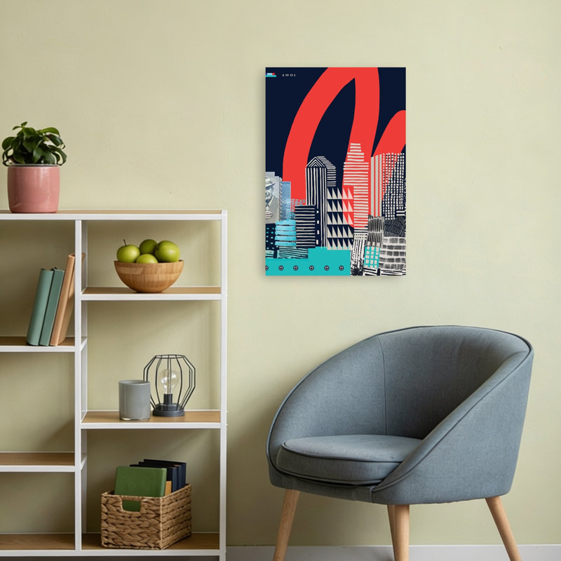 Urban Skyline Art, Montreal City Geometric Contemporary City Wall Art Print 1 Piece Wrapped Canvas Wall Art