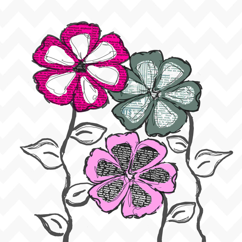 «Pink Pink Flowers», impression sur toile tendue, H 12 po x l 12 po x P 1,25 po