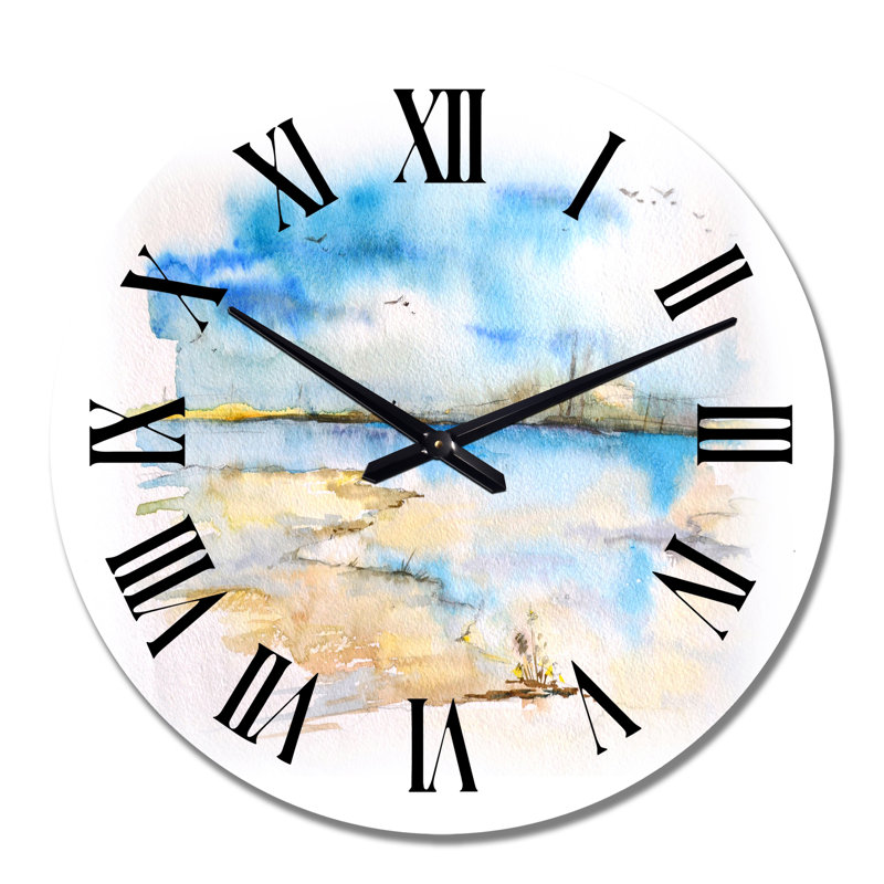 Vue sur la plage avec l'horizon de l'océan - horloge murale nautique et côtière, Moyen