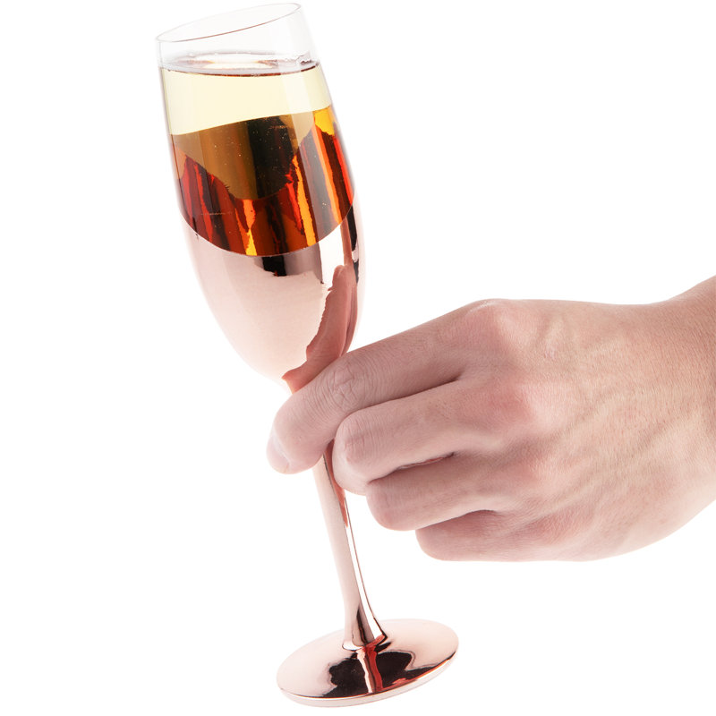 Set of 6 Rose Gold Stemmed Champagne Flute Glasses