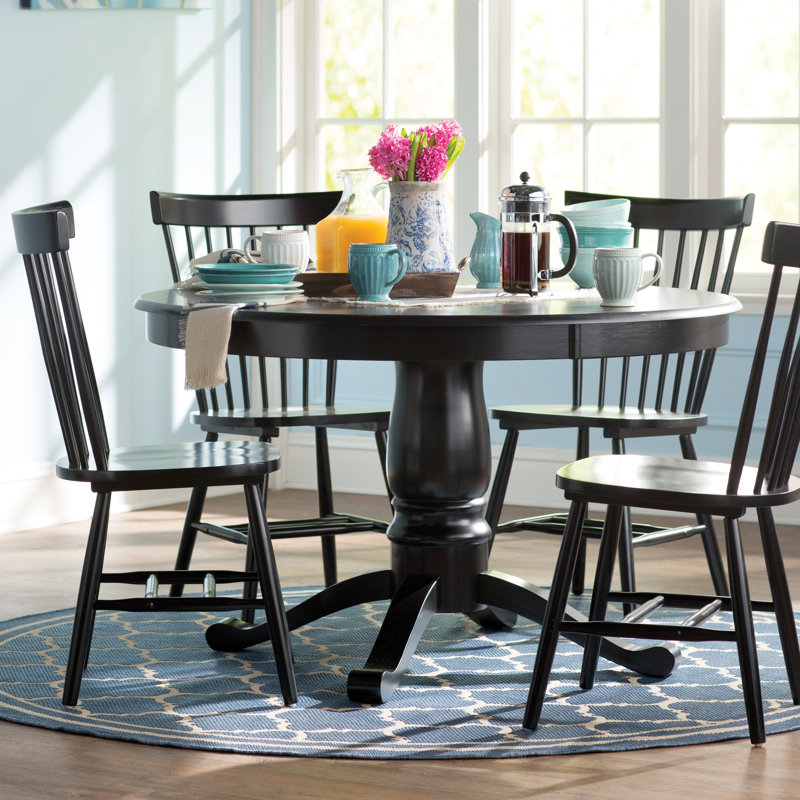 Aulii 4 - Person Pedestal Dining Set, Black, Black