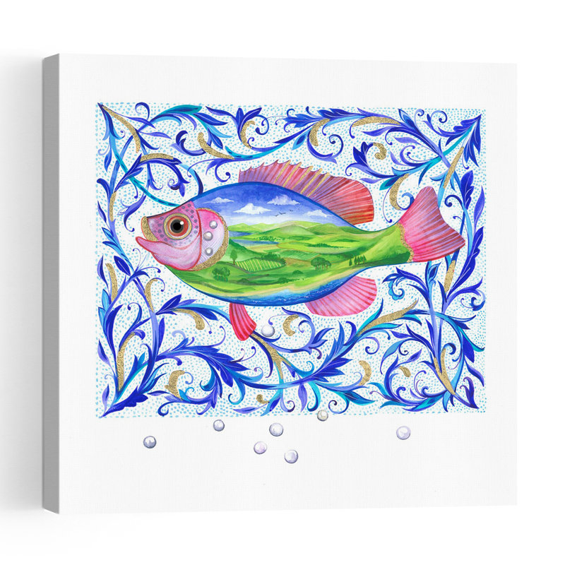 Pearl Fish Colorful Vibrant Whimsical Fish Landscape Nature Wall Art Print 1 Piece Wrapped Canvas Wall Art