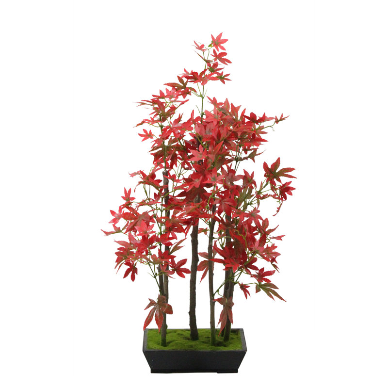 25" Artificial Red Japanese Maple Bonsai Tree with Weathered Base