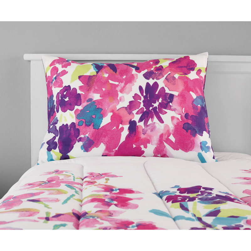 Casey Reversible Purple/Pink/Blue Floral Fabric Comforter Set