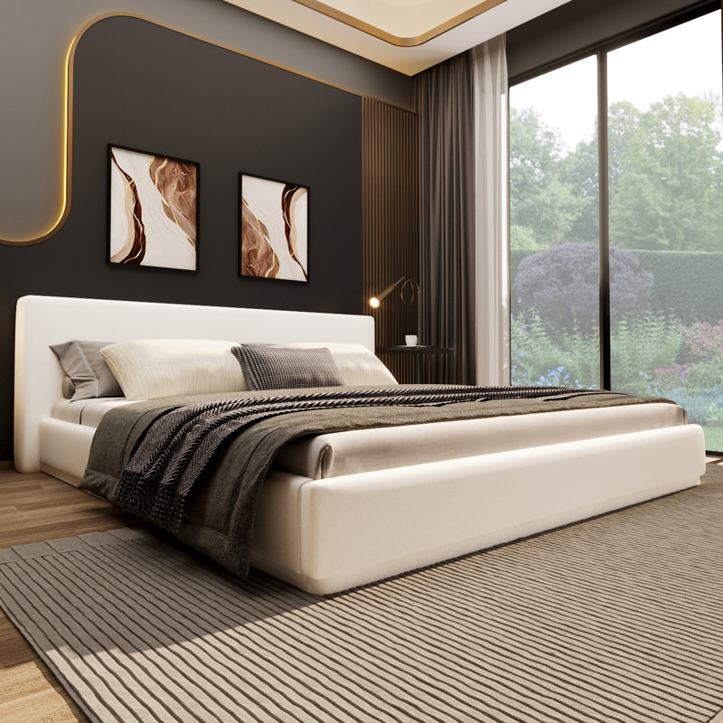 Tate Velvet Upholstered Bed With Padded Headboard & Wooden Slats, Queen