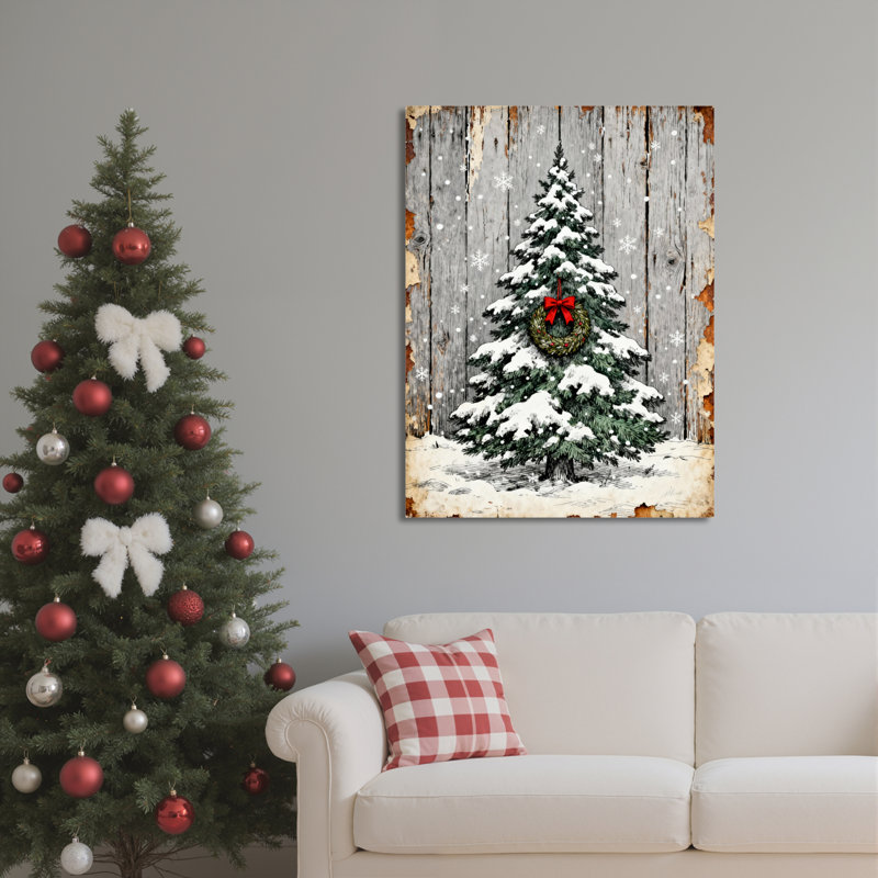«Snowy Tree Wreath», art mural sur toile, H 18 po x l 12 po