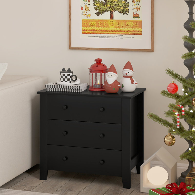 Commode 3 tiroirs avec poignées pratiques, Noir