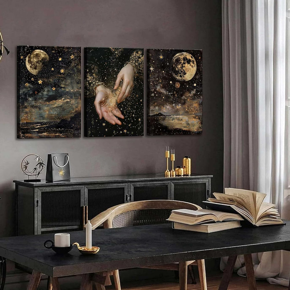 Dakota Fields 3 Pcs Vintage Celestial Canvas Wall Art Moody Dark ...