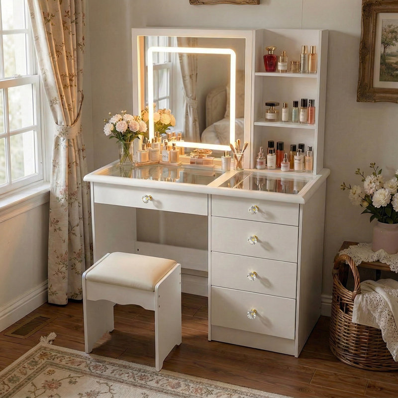 Dashona 39.4'' Wide Vanity Set With Glass Table Top