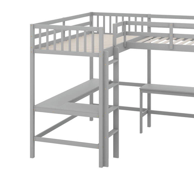 Lit mezzanine simple en L avec bureau et échelle Jingwen, Grey