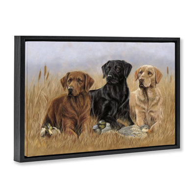 Dog Trio & Ducks Framed Floater Canvas by Victoria Schultz