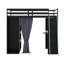 Lit mezzanine en bois pleine grandeur avec garde-robe, tablettes, rideaux occultants et lumières RVB-121334860