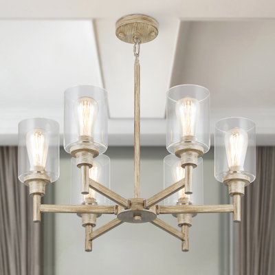 Lustres de ferme 6 lumières pour salle à manger | Luminaires de salle à manger rustiques sur table | Éclairage suspendu en faux bois avec couvercle en verre transparent pour le salon | Îlot de cuisine | Hall d'entrée | Salle de bain