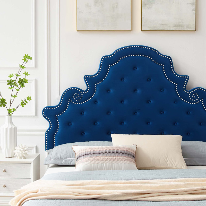 Gwyneth Tufted Performance Velvet Platform Bed, Navy, Twin