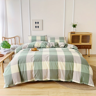 Ensemble de housse de couette à motif écossais 3 pièces (1 housse de couette + 2 taies d'oreiller sans noyau), ensemble de literie confortable en vichy, motif géométrique à carreaux, ultra doux et respirant, pour le cadeau de Noël des adolescents