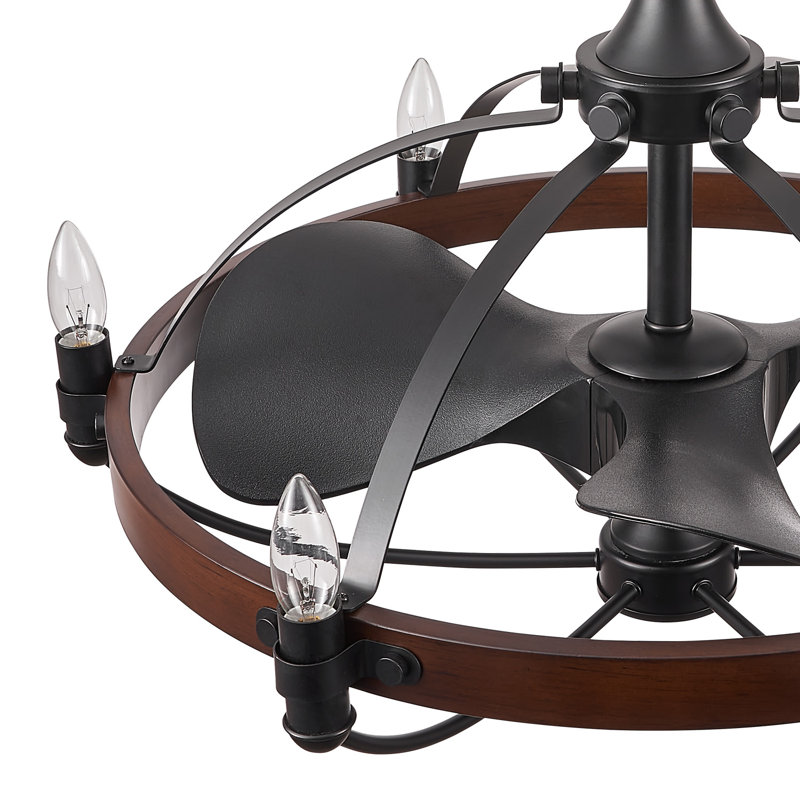 Cinta 27.17" Classic Black Caged Farmhouse Ceiling Fan With Light Kit And Remote Control, Dark Brown