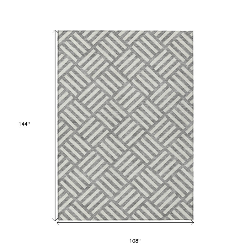 Tapis intérieur lavable à motif géométrique gris et ivoire 9 pi x 12 pi