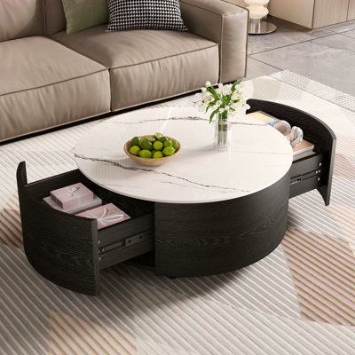 Table basse ronde moderne mobile avec roulettes