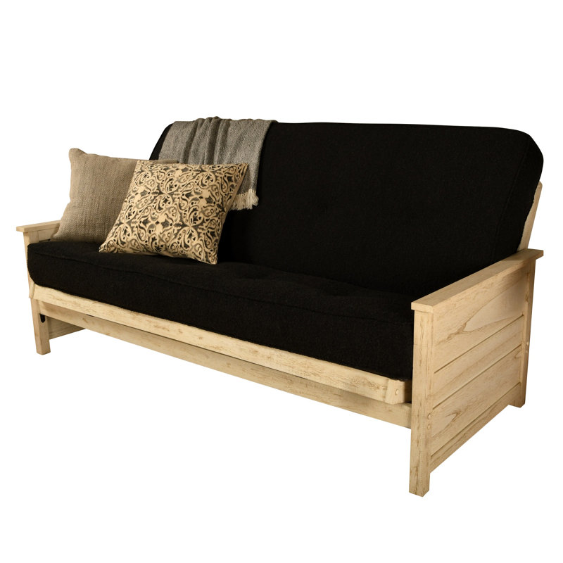 Futon de lit double avec matelas Anders, Blanc patiné, Canton - noir