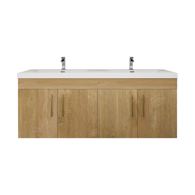 Romer 59''Wall-Mounted Double Bathroom Vanity Set, Oak
