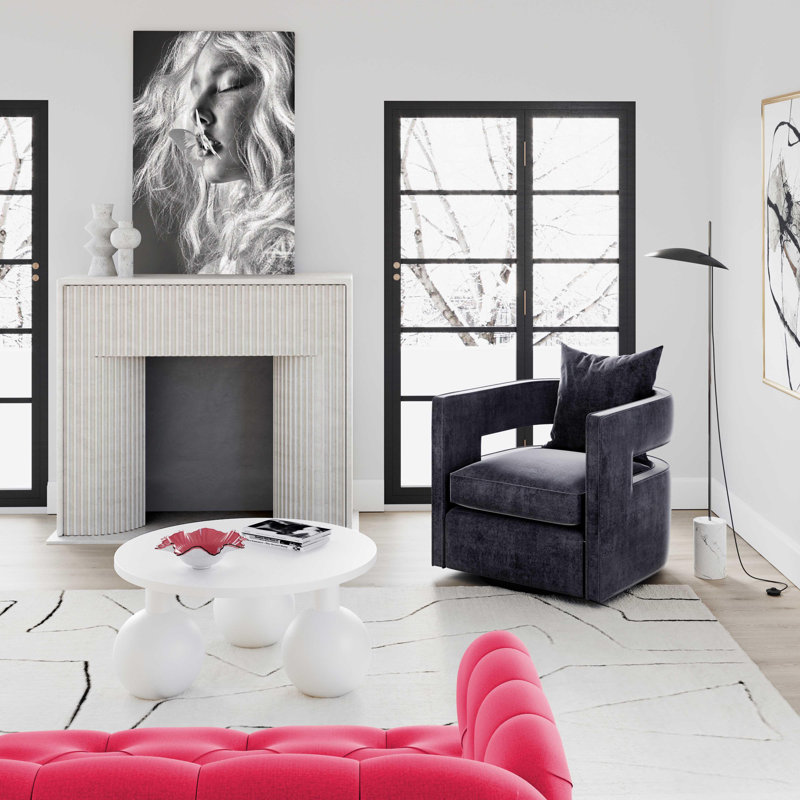 Velvet Swivel Barrel Chair, Black Velvet