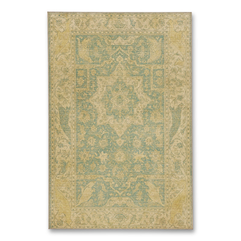 Tapis vert tissé à motif lavable Mosso, 4 pi 7 po x 6 pi 7 po