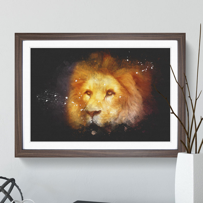 Lion Vol.4 - Picture Frame Graphic Art, 36cm H x 48cm W x 2cm D, Oak Framed