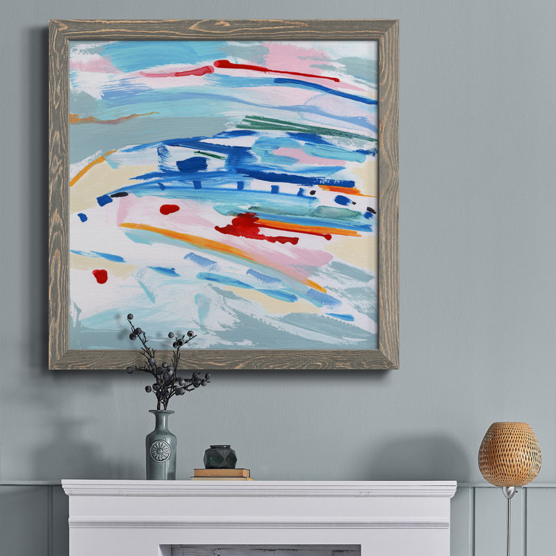 Rosé et bleu - Peinture sur toile encadrée, H 34,5 po x l 34,5 po x P 1 po, Cadre gris