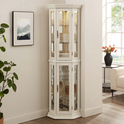 Vitrine de coin lumineuse avec tablette vitrée avec portes en verre trempé, tablettes réglables et ampoule à perles incluse